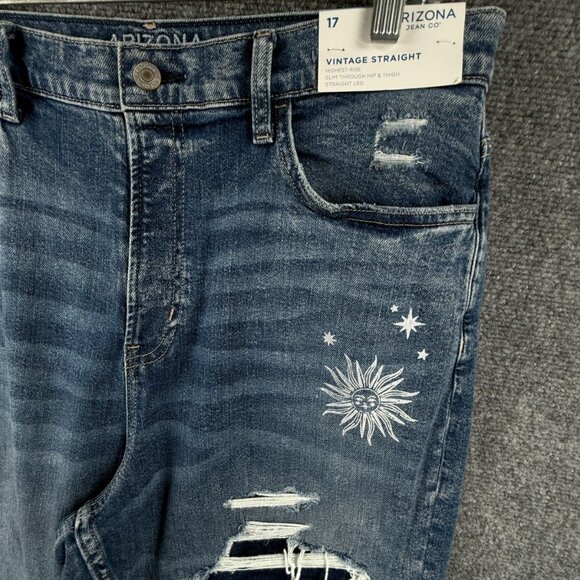 NWT Arizona Jeans Women Distressed Painted Vintage Straight Size 17 High Rise - Picture 3 of 16